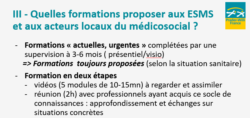 Evolution de l’offre de formation au syndrome de Prader-Willi pour les ESMS